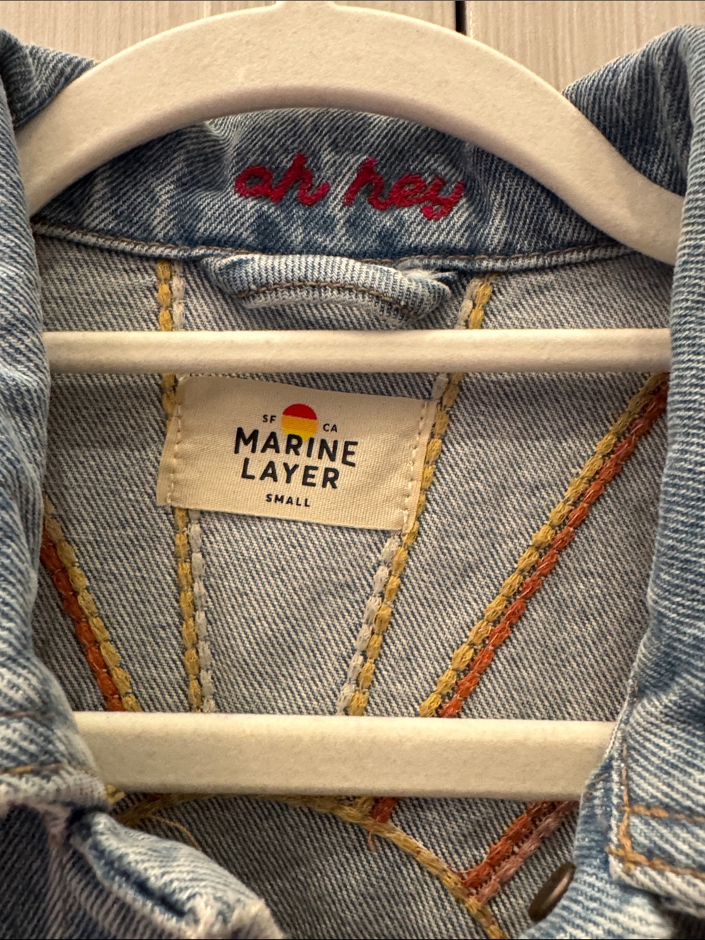Marine Layer Light Blue Denim Jacket with Multicolor Trim - Picture 2 of 3